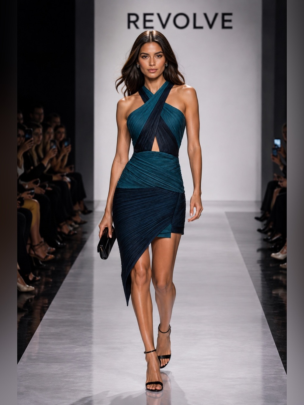 Three Floor Analemma Geometric Halter Dress